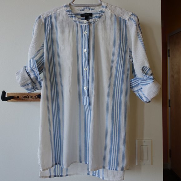 J.Crew JCrew Collarless Popover Blue Shirt Seashore Striped Stripe 0 XS - Picture 4 of 12